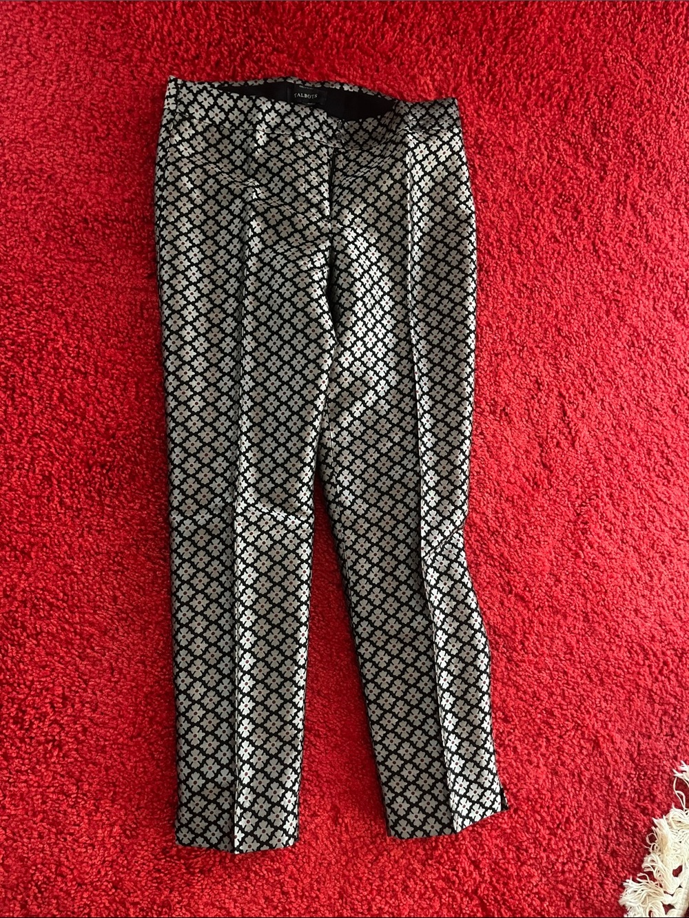 Talbots Black and White Geometric Straight-Leg Pants